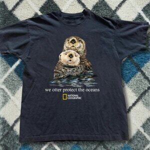 NatGeo Cute Sea Otter Ocean Graphic Tee Black Wildlife Lover Shirt